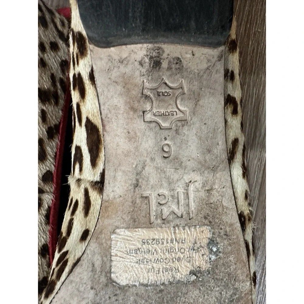 J. McLaughlin‎ Size 6 Leopard Print Ballet Flats Red Trim Anastasia Haircalf
